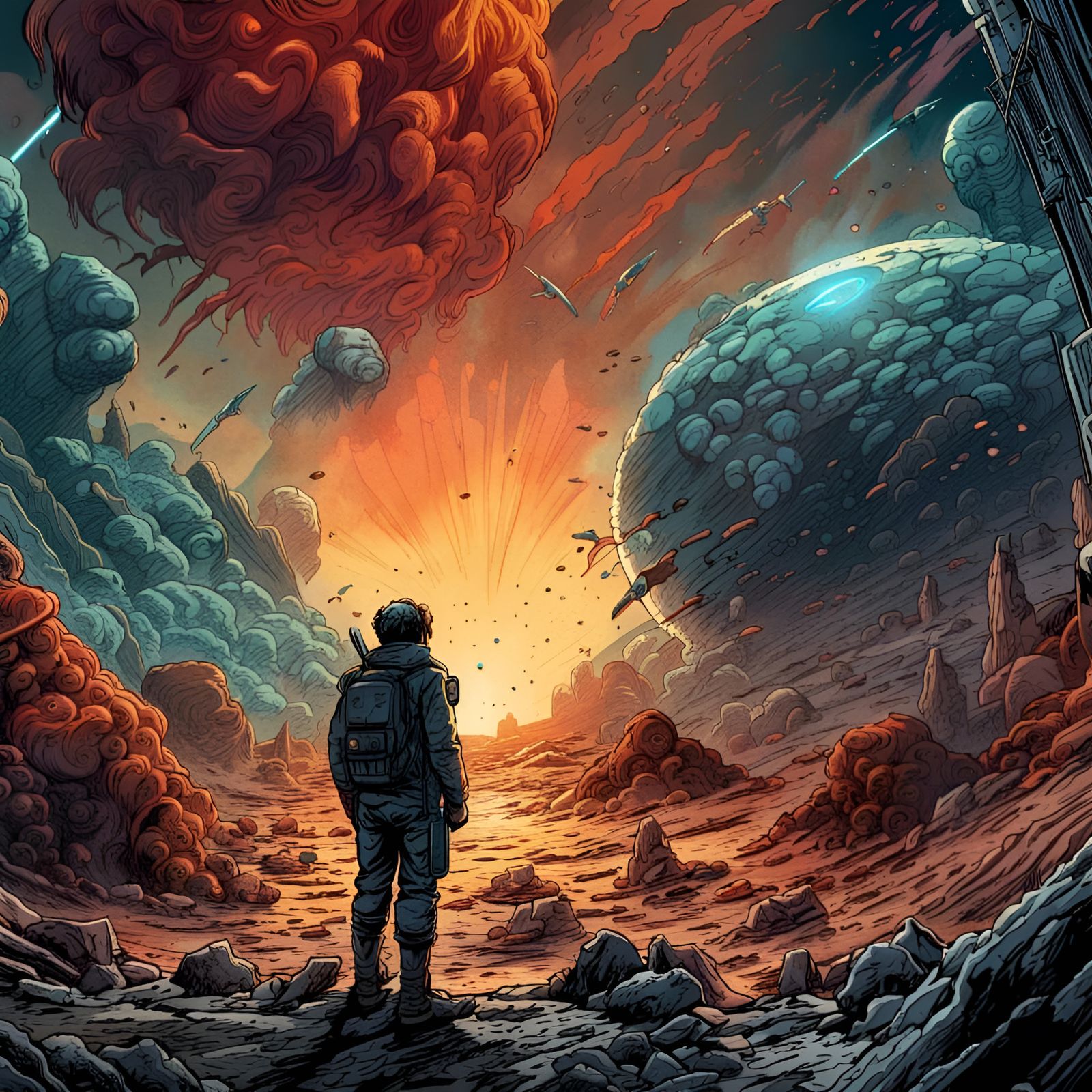 Surreal God of War Looks Down on Post-Apocalyptic Comic Book...