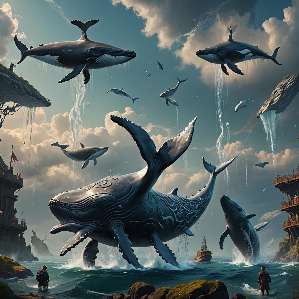 Fantastical Whale in Vivid, Matte Painting Style