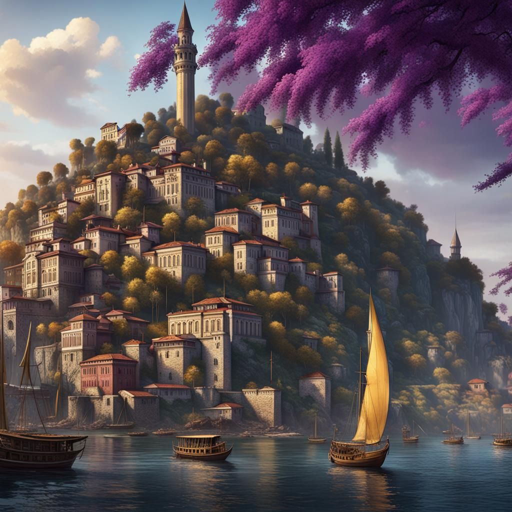 Turkish Town Suspended in Dark Fantastical Bosphorus