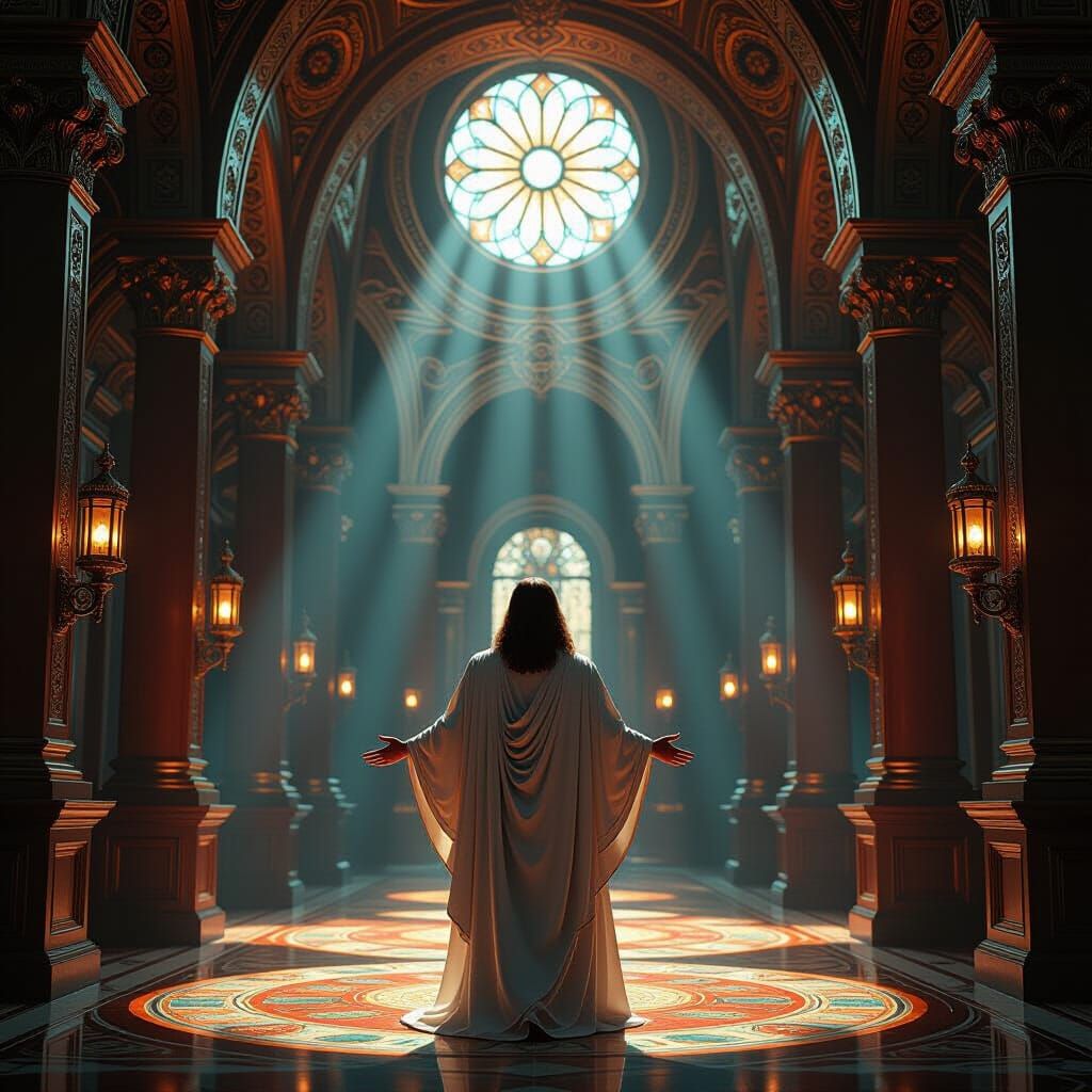 Jesus in Ornate House of Prayer, Digital Art