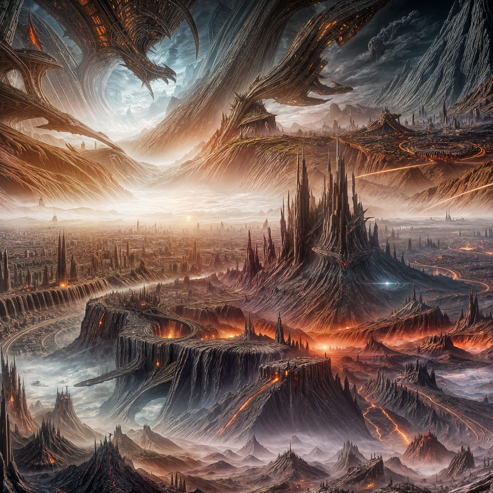 Futuristic Alien City Collides with Hellish Depths