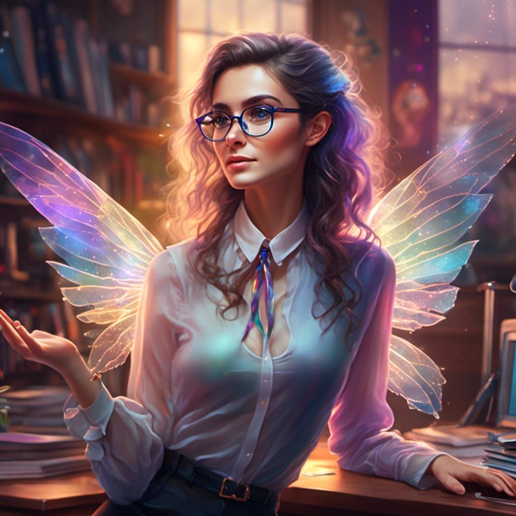 Whimsical Fairy Secretary in a Modern Office