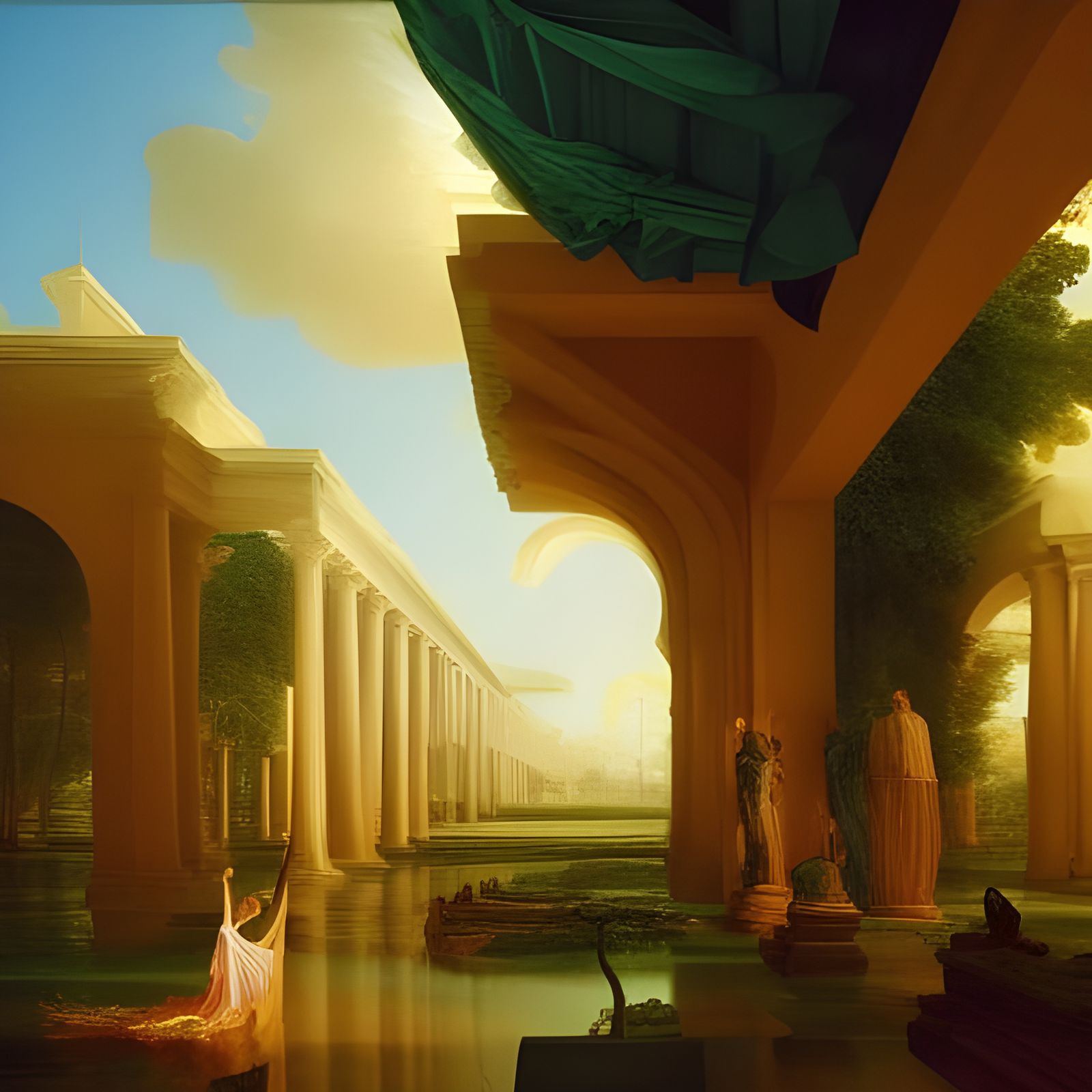 Ethereal Architectural Visions in Vibrant Rococo Luminism