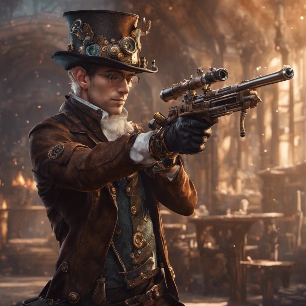 Steampunk Elf Unleashes Blazing Rifle Fury