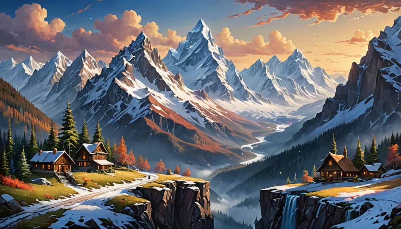 Majestic Mountain Ridge in Fantastical Setting