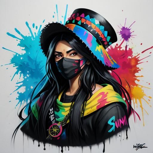 Vibrant Latina Ninja Goddess in Street Art Splendor