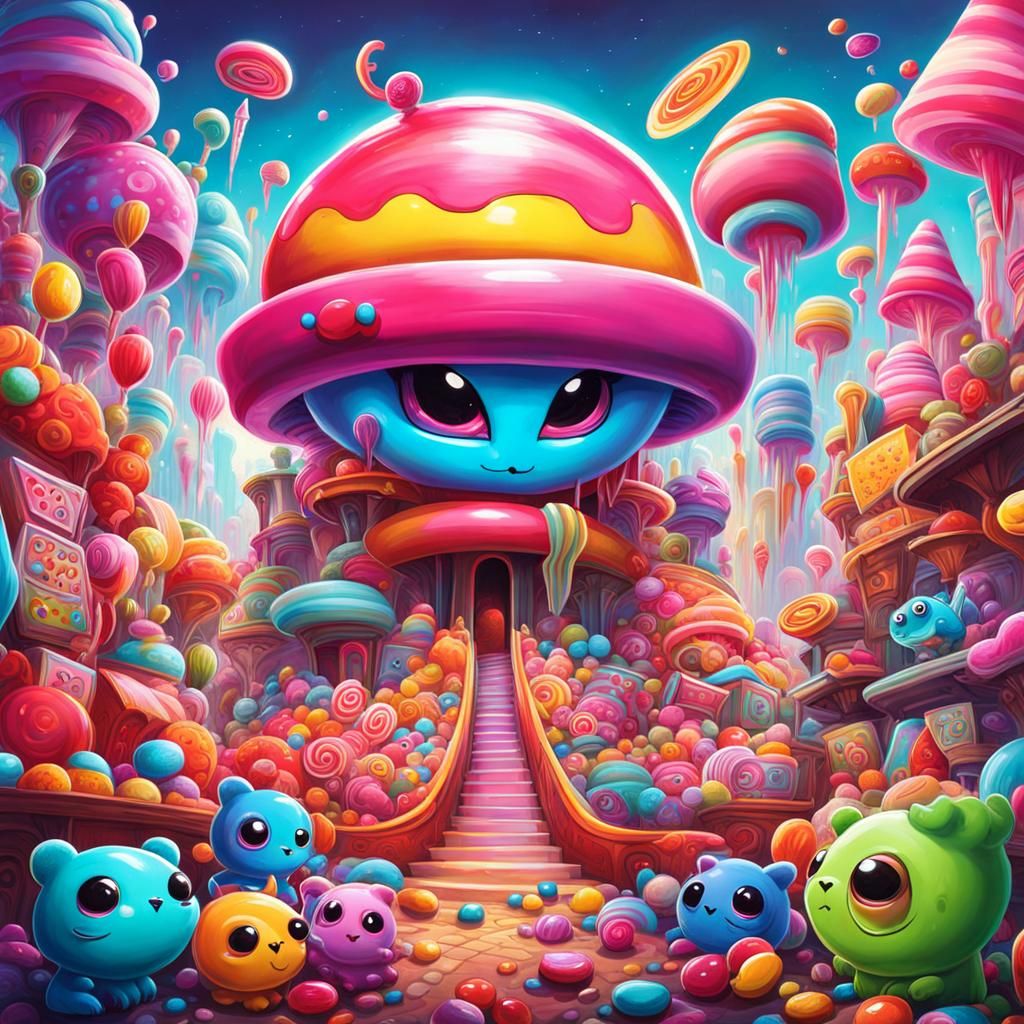 Vibrant Candy Wonderland in Retro Cartoon Style