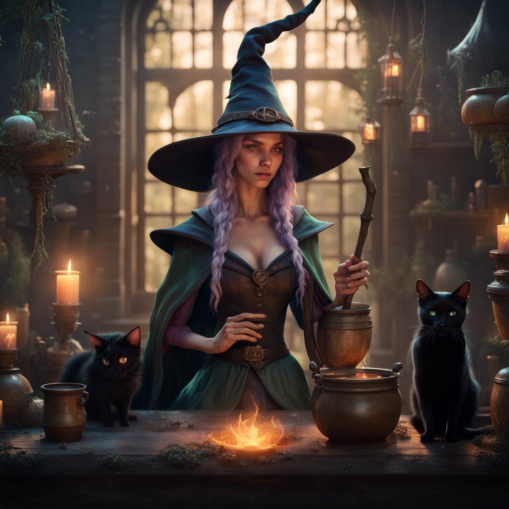 Mystic Elf Witch Conjured in Dreamlike Realm