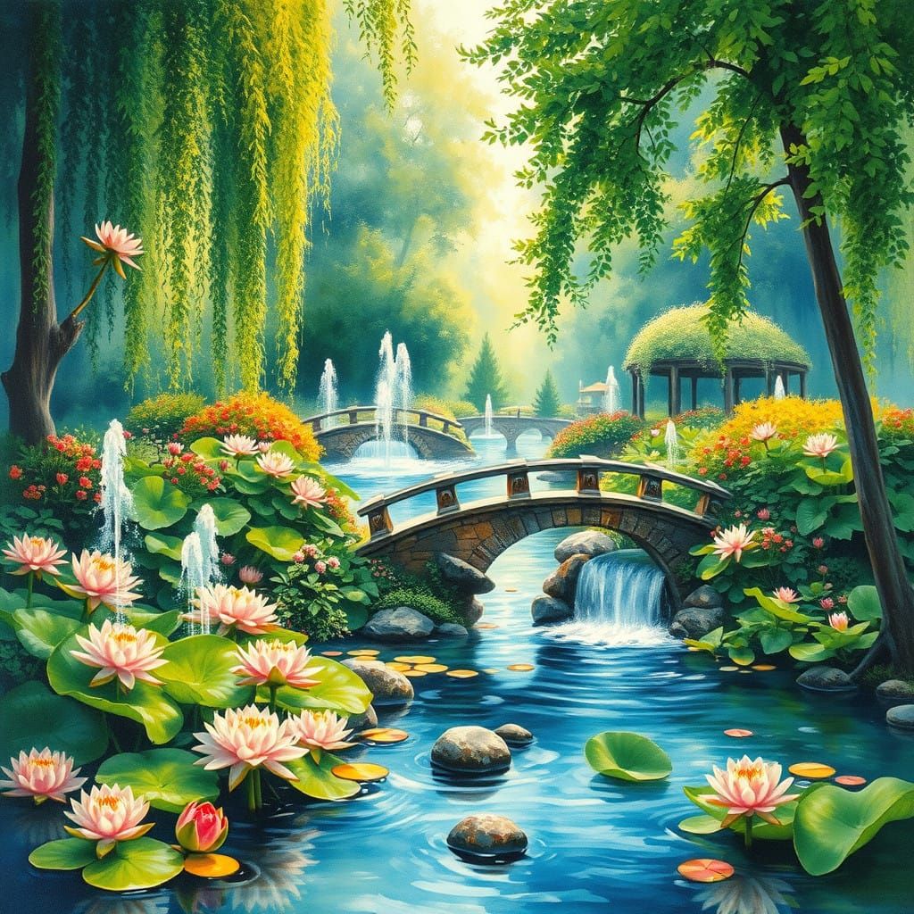 Surreal Paradise Blooms in Gouache Masterpiece