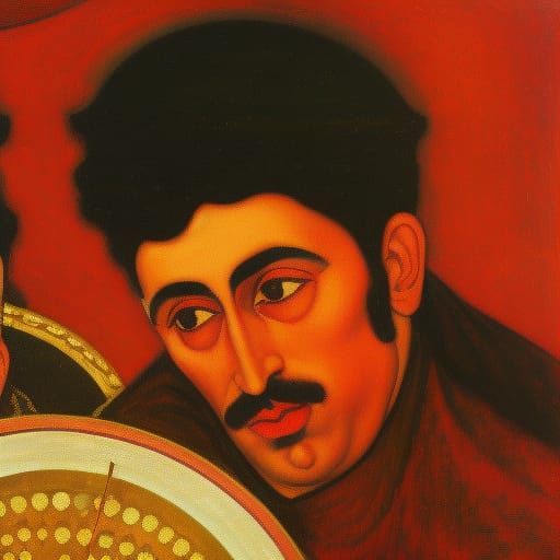 Psychedelic Turkish Drum Player in Retro Style