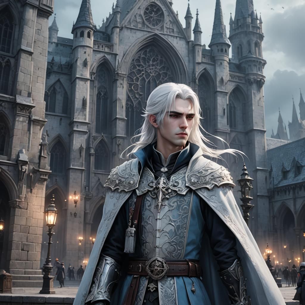 Medieval Vampire in Gothic City Square