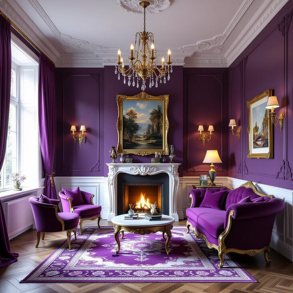 Baroque Interior with Dominant Purple Hues