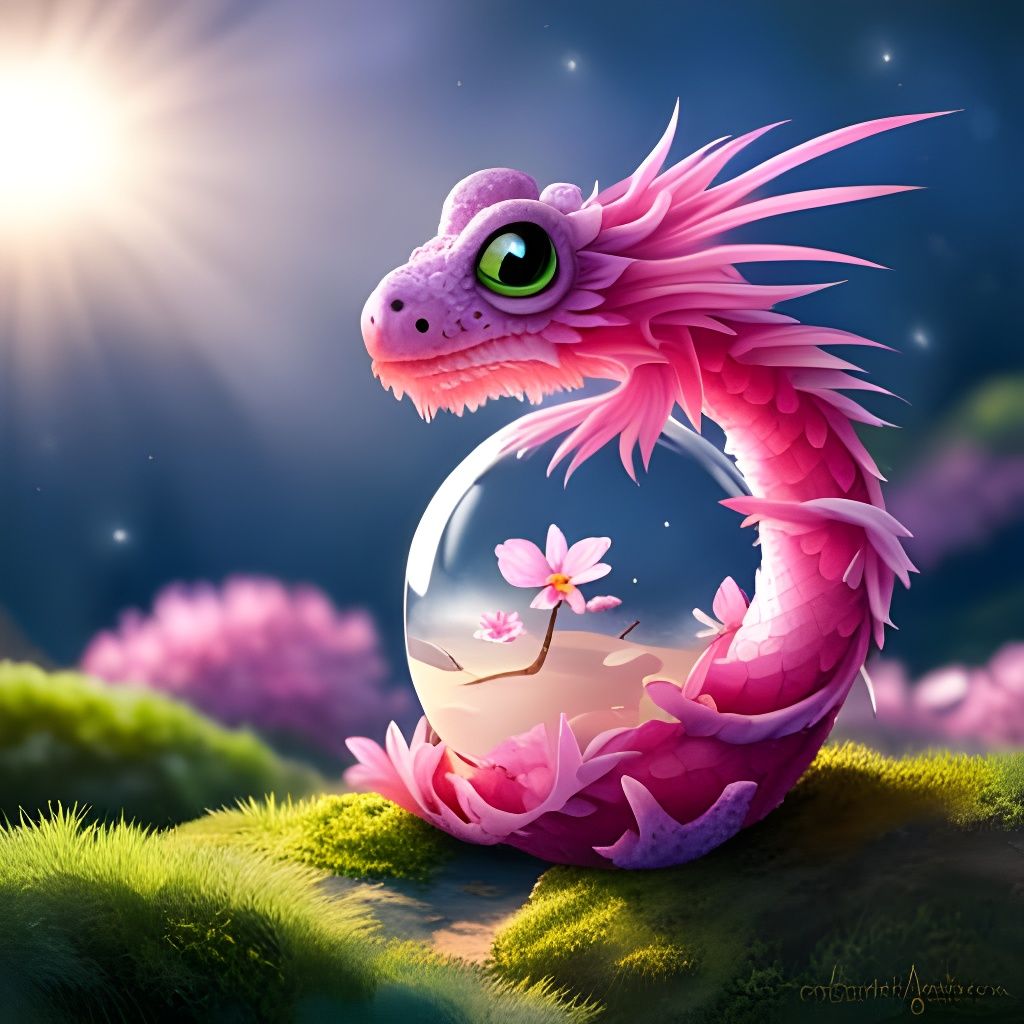 Majestic Baby Cherry Blossom Dragon Hatches from Sacred Blue...