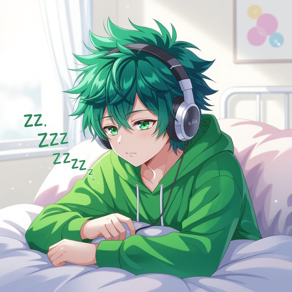 Anime Boy Sleeping Peacefully in Pastel Bedroom