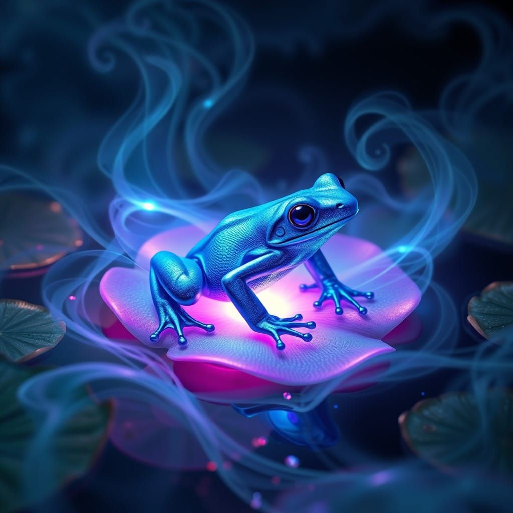 Surreal Dreamworld Fractal Frog in Ethereal Oasis