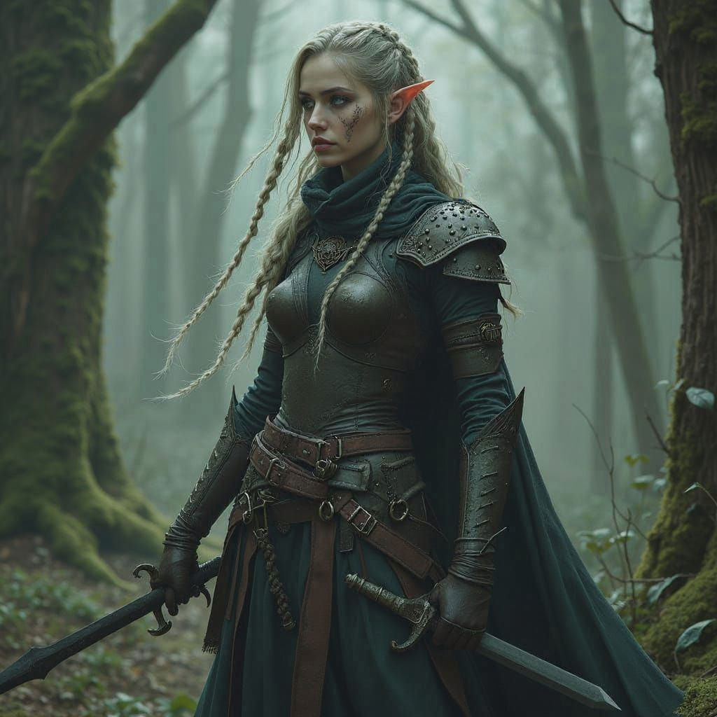 Dark Elf Sorceress Wields Twin Blades