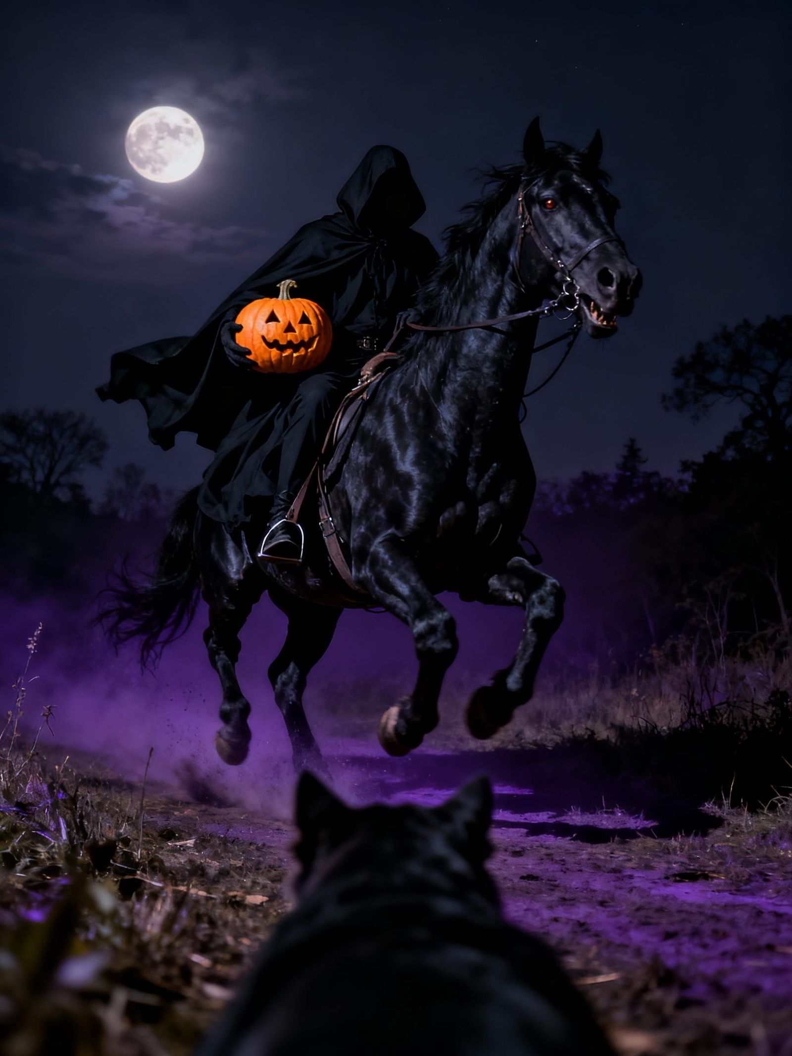 Headless Rider on Scary Horse at Night