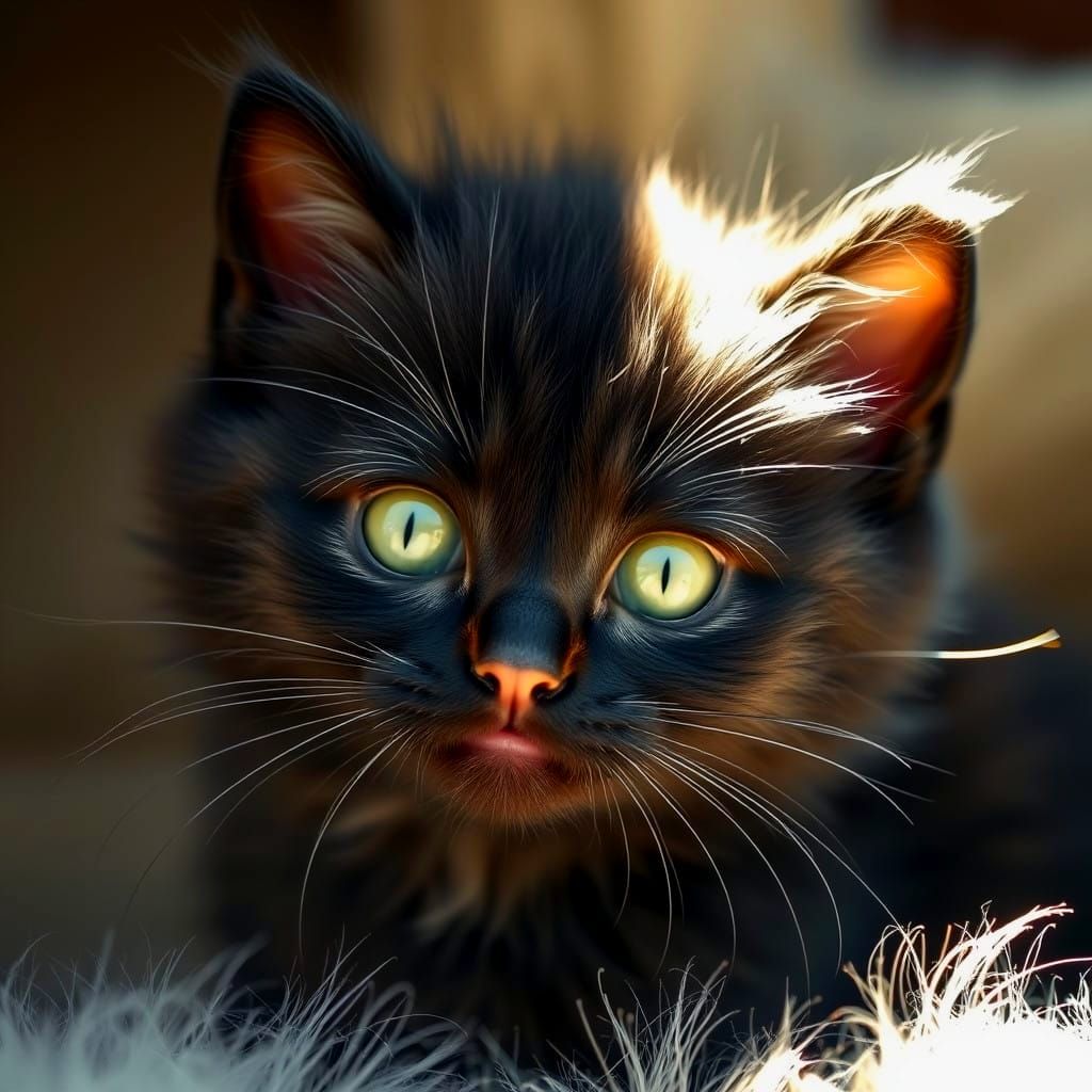Fuzzy Black Kitten in a Moment of Innocence