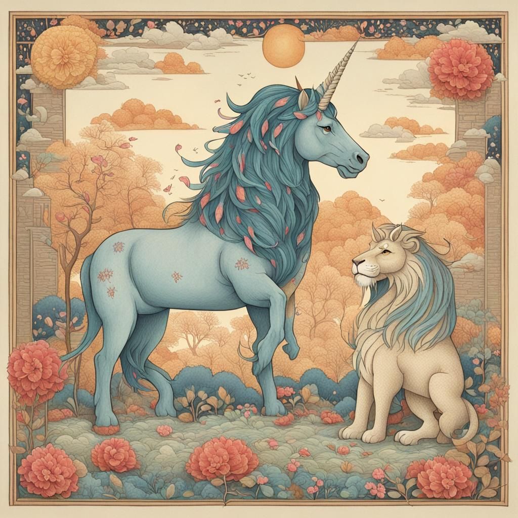 Mythical Creatures Unite in Vibrant Watercolor Style