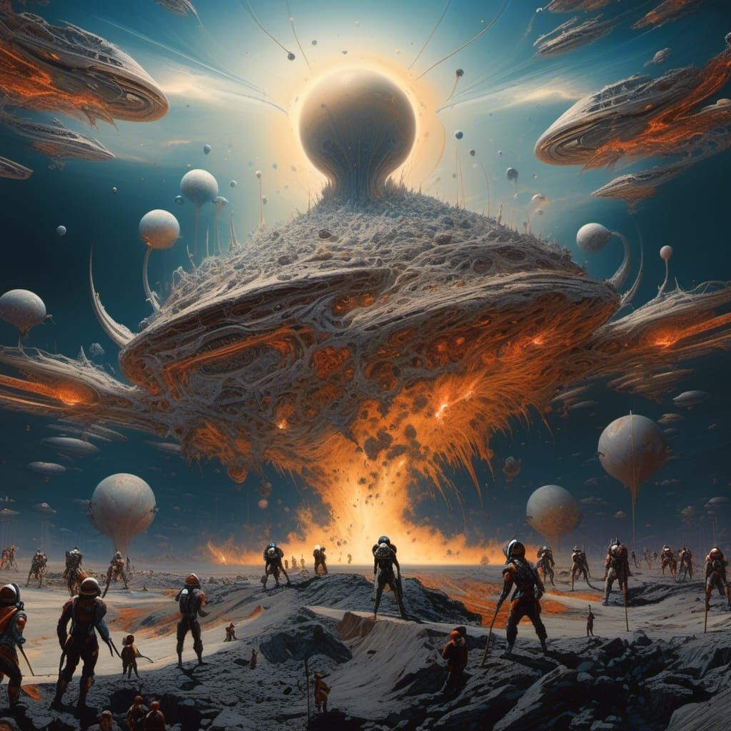 Abstract Alien Portrait with Bizarre Creatures