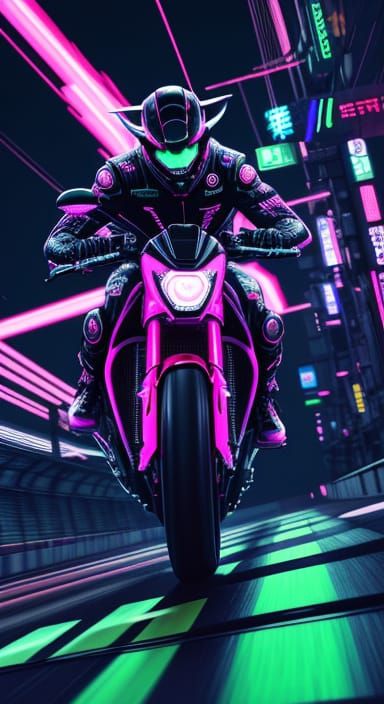 Cyberpunk Baby Goat Speeds Through Tokyo-3's Neon Track