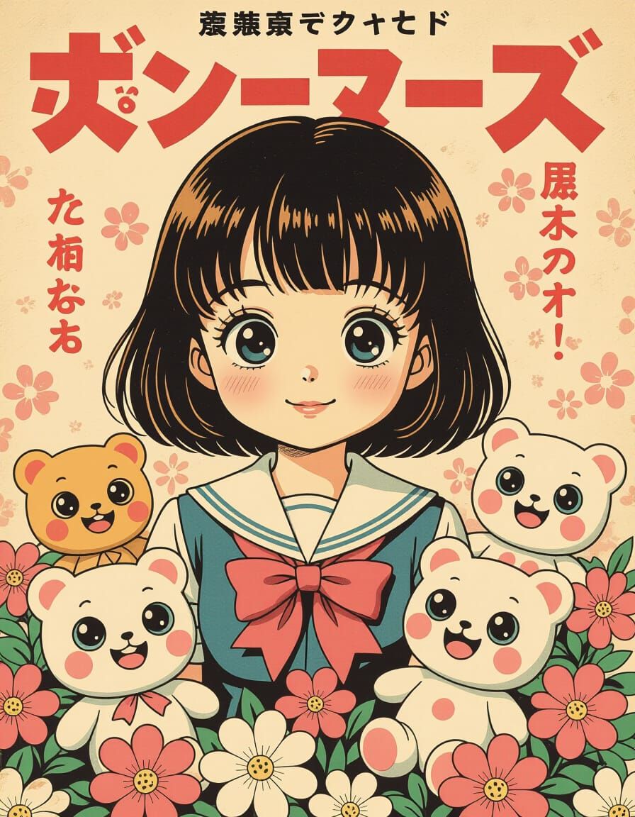 Retro Japanese Horror Manga Poster of Girl