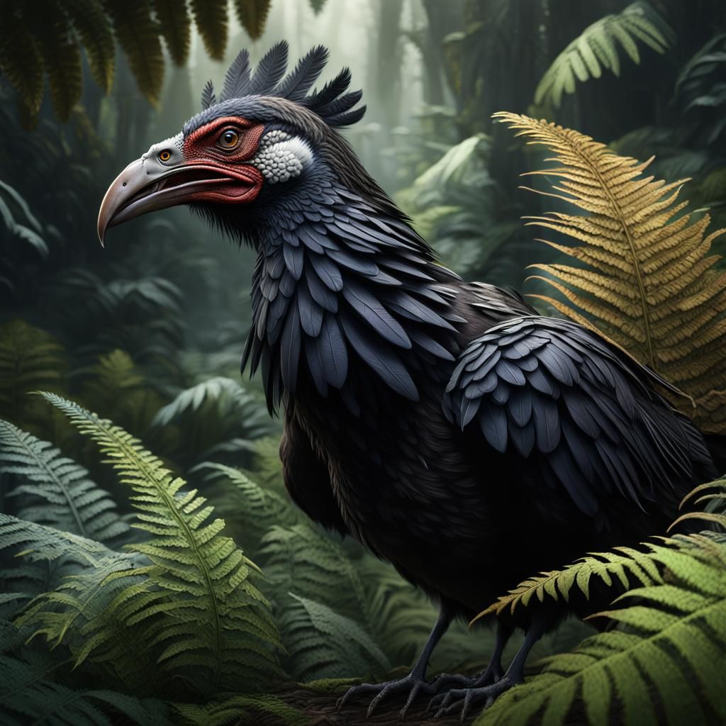 Menacing Prehistoric Bird of Fern Jungle Paradise