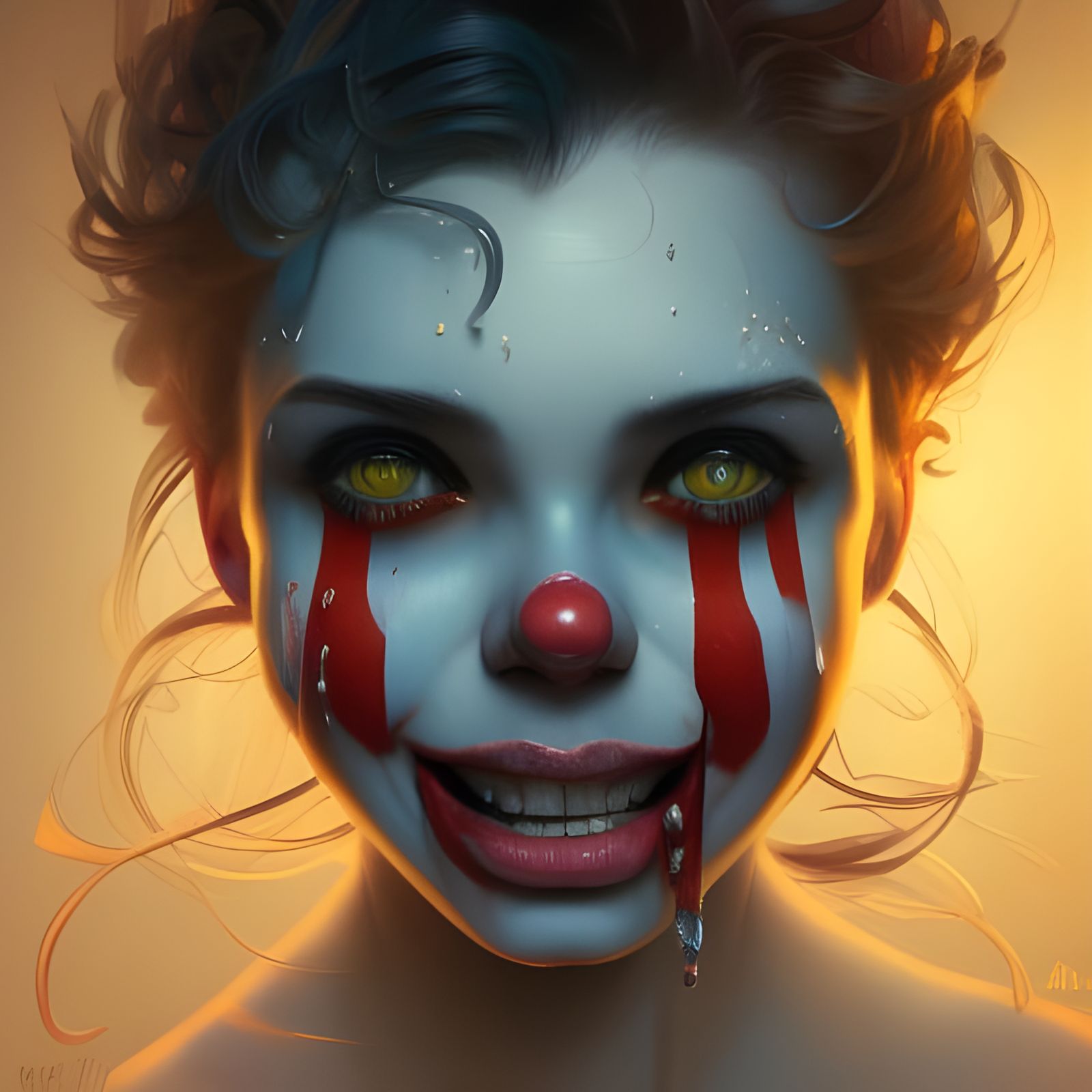 Crying Clowns in Triadic Colors Concept Art Portrait