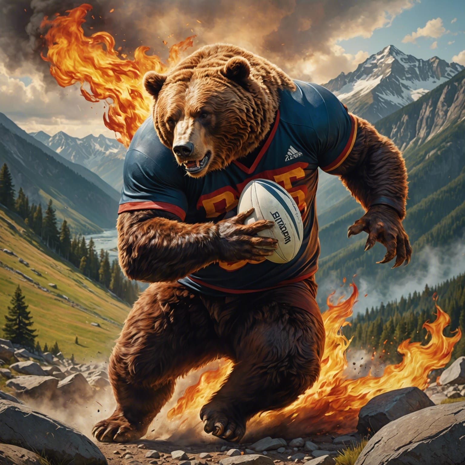 Flaming Athlete Takes Down a Fierce Bear in a Mountainous La...