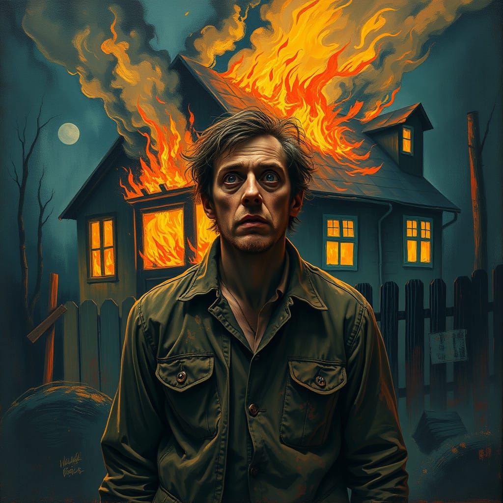 A Troubled Man Confronts the Devastation of His Burning Home...