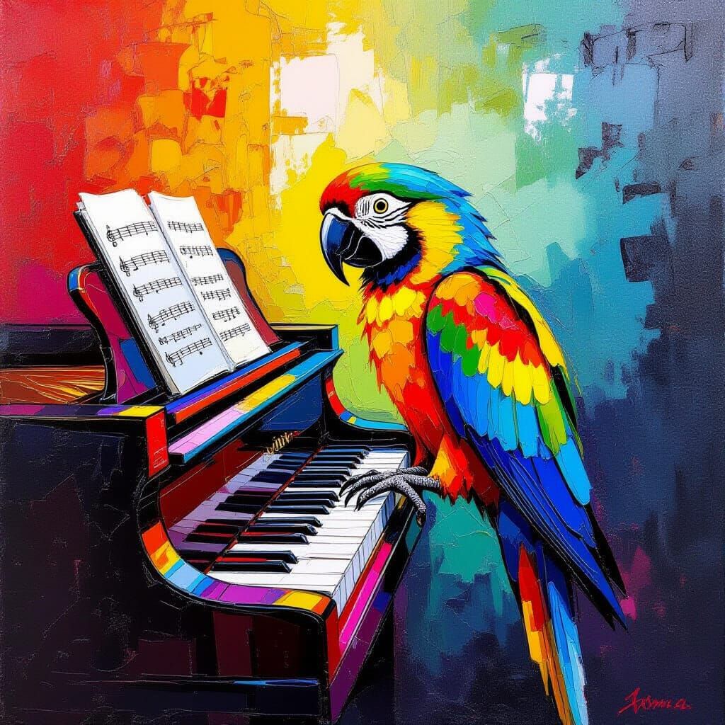 Parrot Masterfully Plays Piano in Neo-Impressionist Style