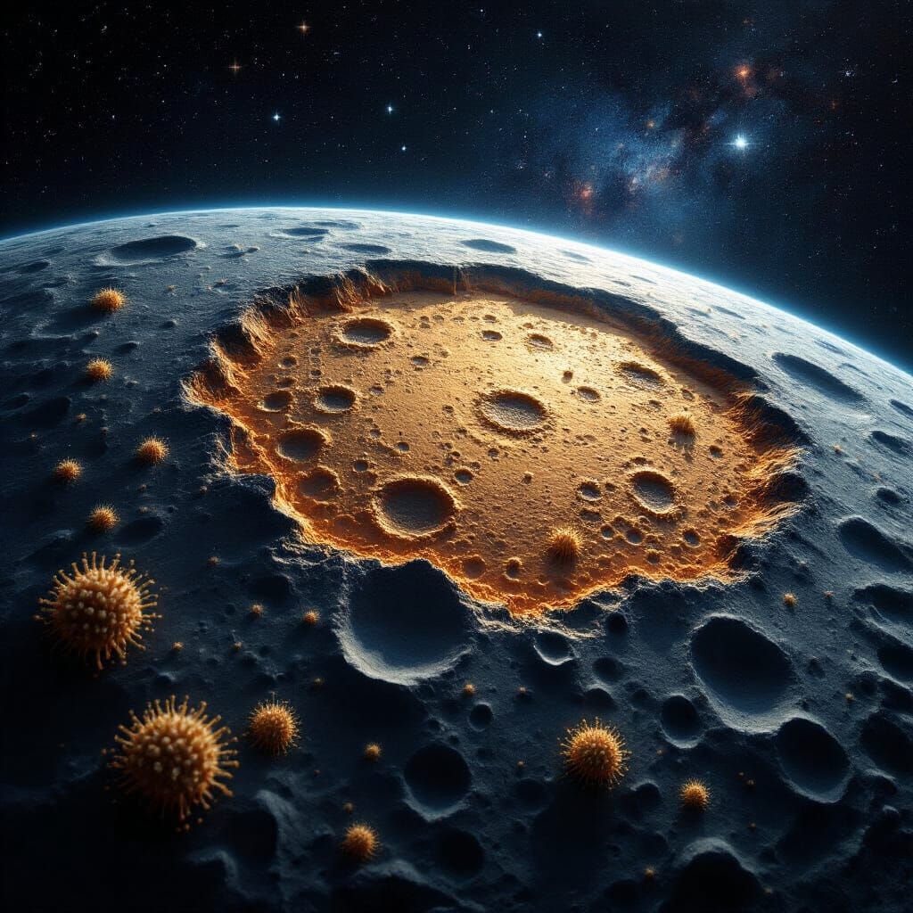 Crater Planet with Cosmic Sky and Bacterial Stars