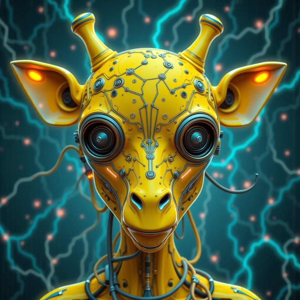 Yellow Giraffe in a Digital Fantasy World