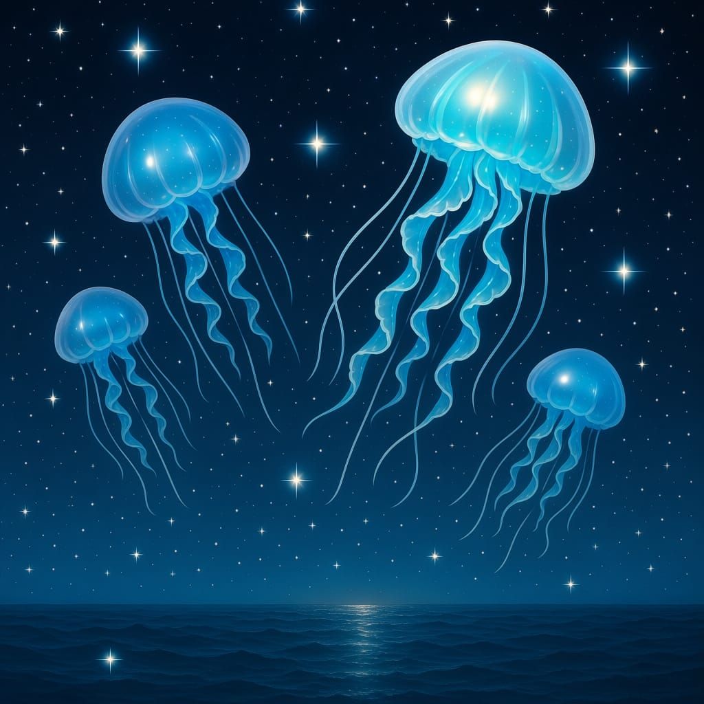 Jellyfish Balloons Float Through Starry Sea