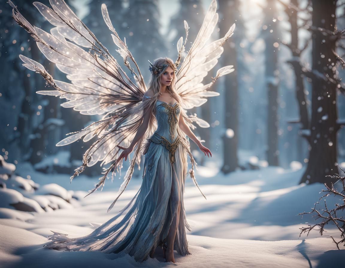 Spectacular Winter Fairy in Epic 3D Videogame Graphics Style