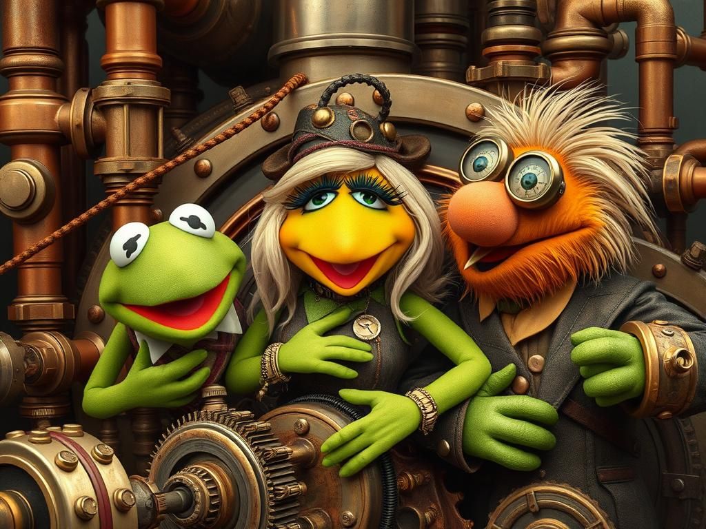 Steampunk Muppet Heroes Amidst Industrial Wonders