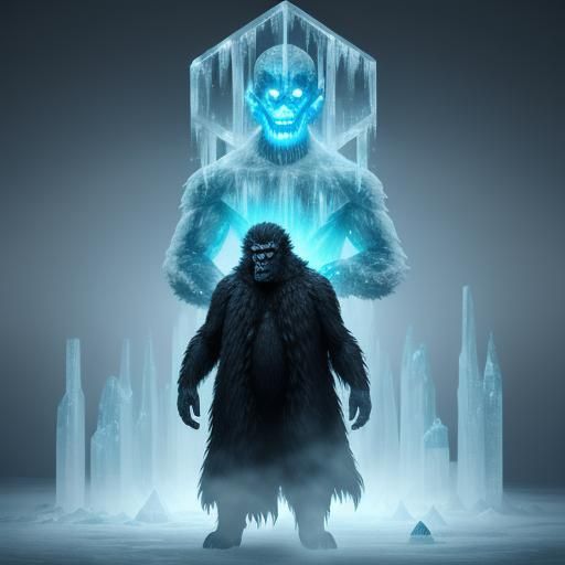 Frozen Ape in Glowing Ice, Sci-Fi Horror Scene