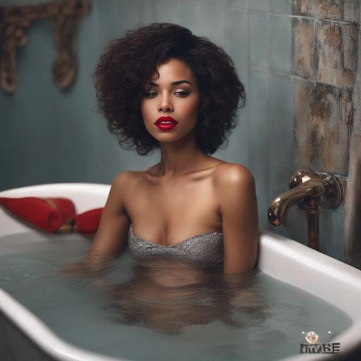 Stunning Afroamerican Woman Relaxing in Soothing Bath Scene