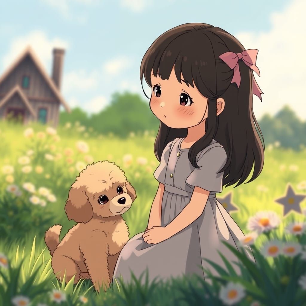 Princess and Poodle in Whimsical Anime Style