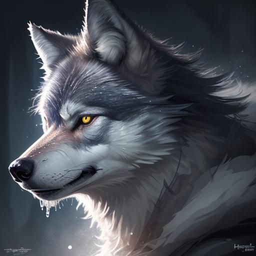 Magnificent Hyperrealistic Wolf in Vibrant Splash Art Style