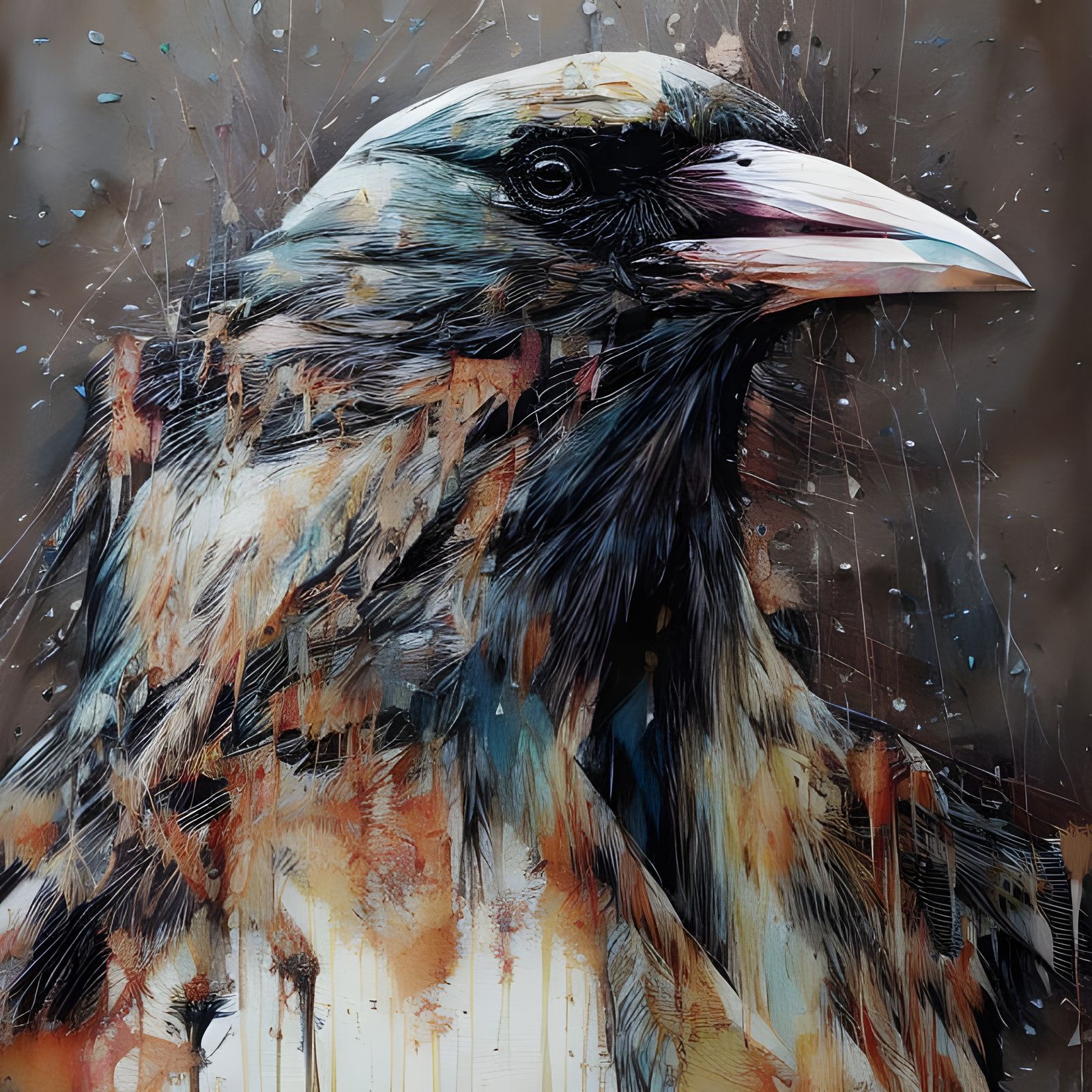 Fantastical Oil Portrait of a Crow in Vibrant Color