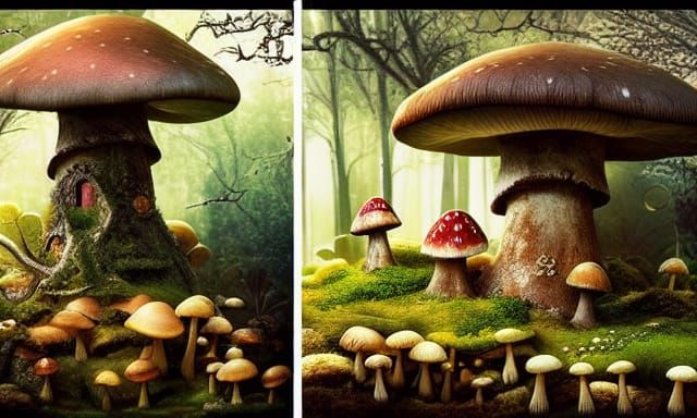 Majestic Mushroom House in Whimsical Forest