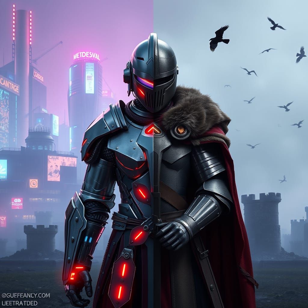 Cyberpunk Knight: Dichotomy in Digital Art