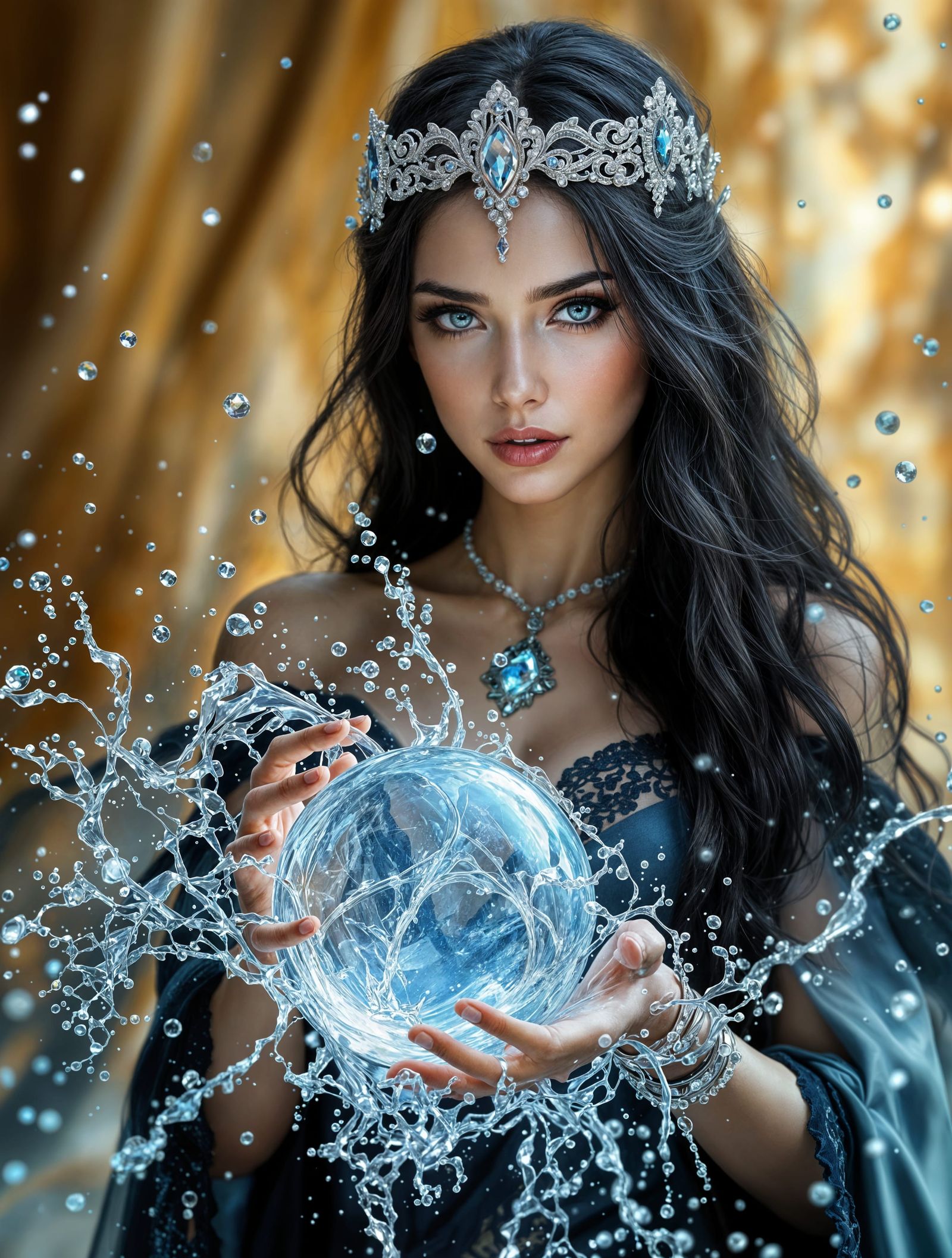 Mystical Water Sorceress in Hyperrealistic Portrait