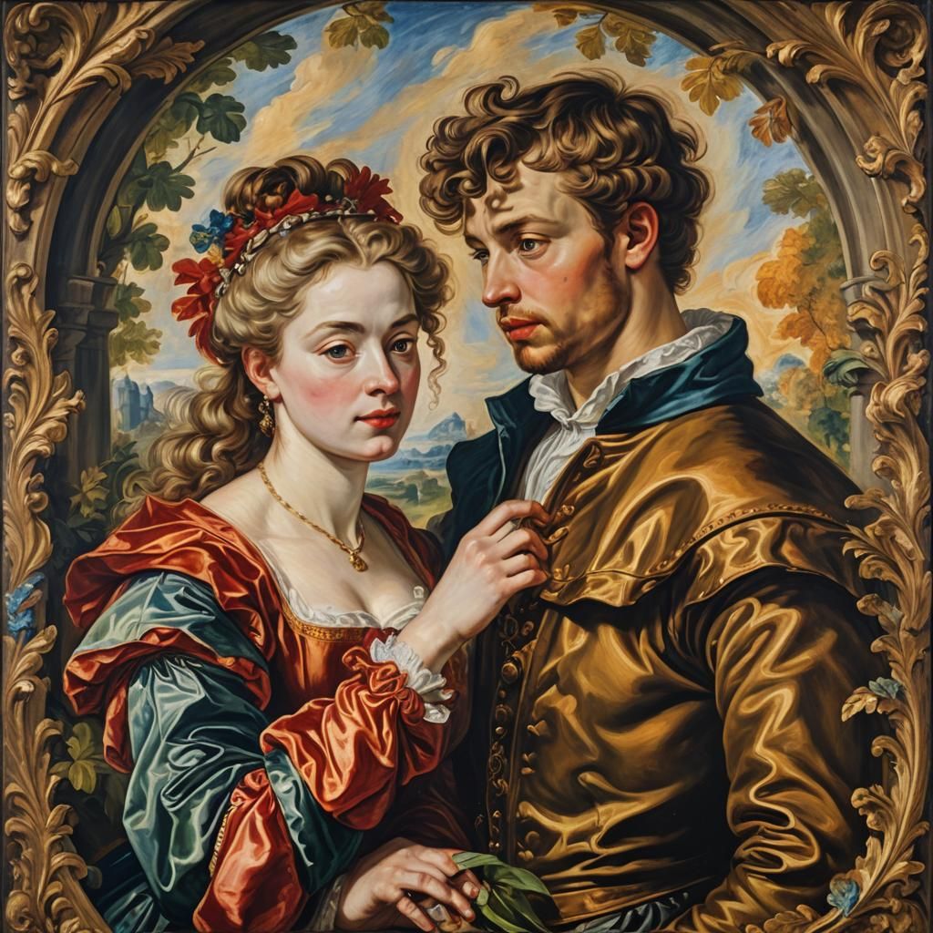 Rubens-Inspired Portrait of Lovers in Vibrant Color