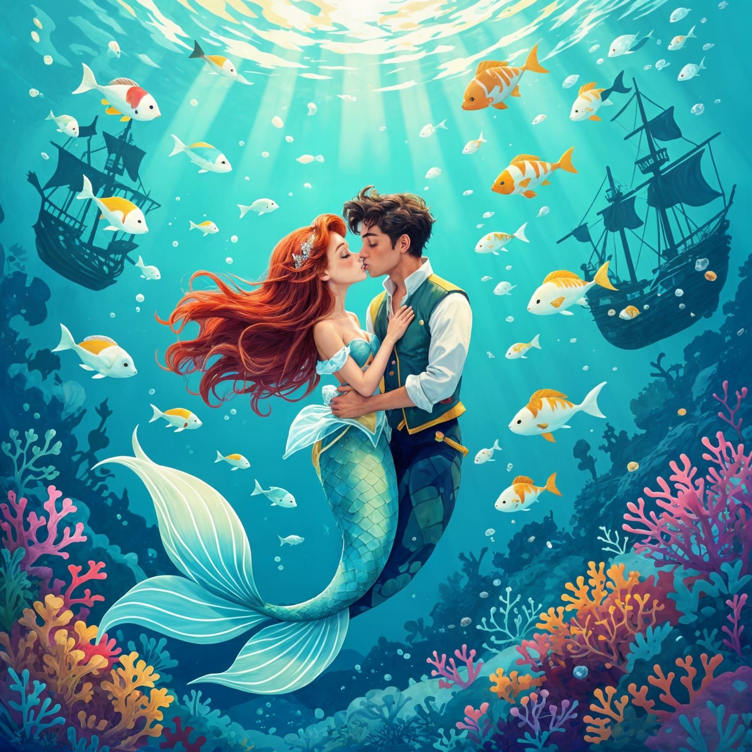 Mermaid Kisses Prince Underwater
