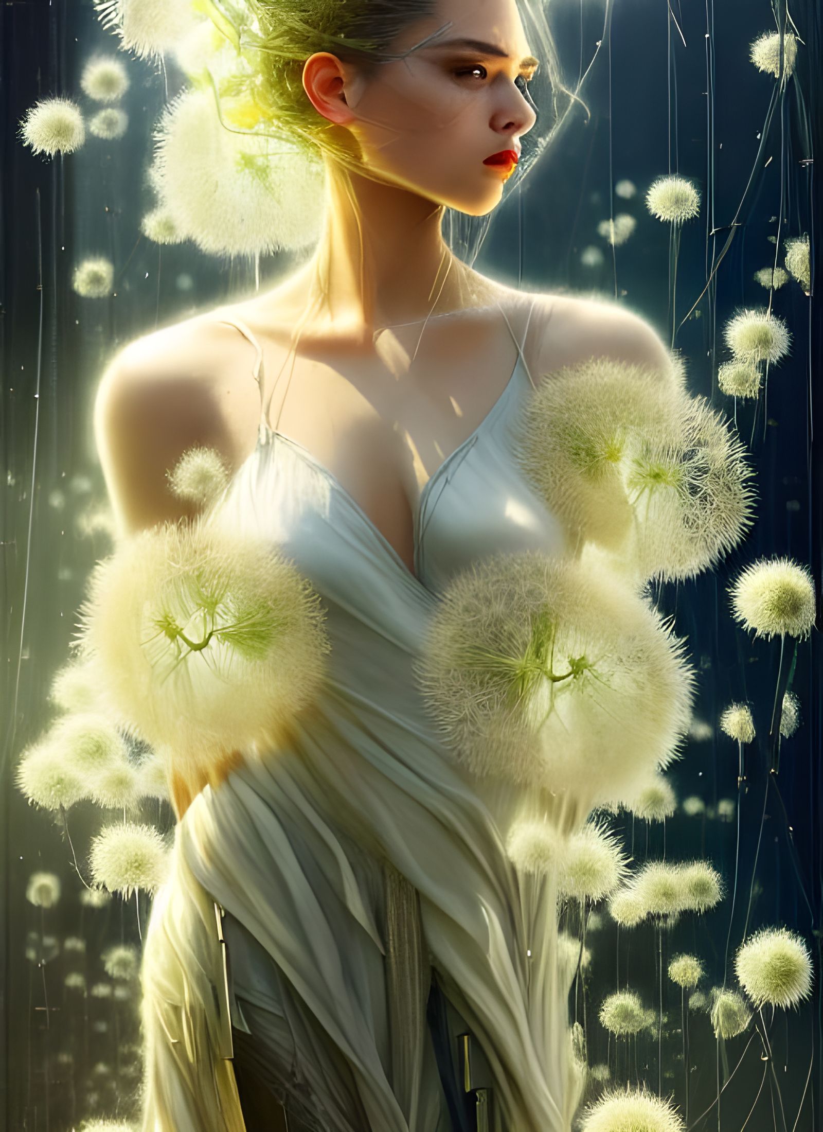 Cyberpunk Princess Among Dazzling Dandelions