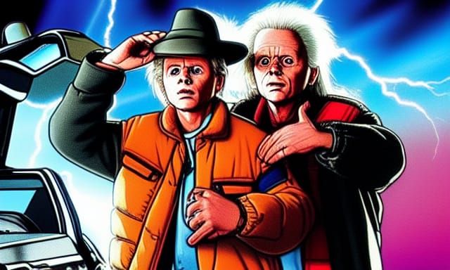 Marty McFly's Time Travel Adventure in Futuristic Style