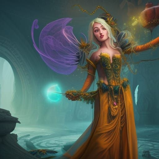 Bee Sorceress Casting Spell: Fantasy Concept Art
