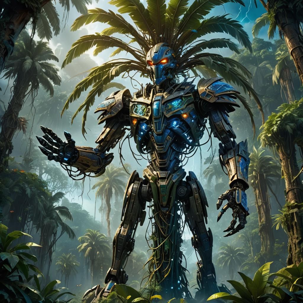 Colossal Bionicle Palm Tree in Vibrant High Fantasy